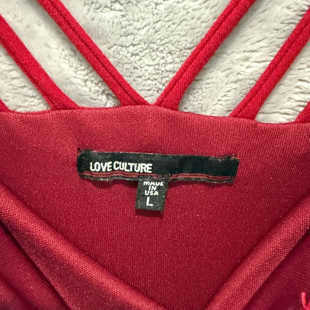 Love Culture Strappy Cage Neck Bodycon Midi Dress Women Size L Red - Picture 2 of 8
